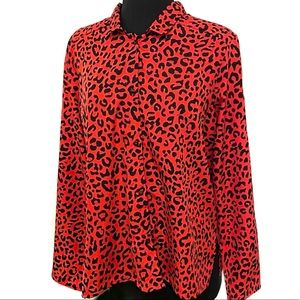 Vintage hot red cheetah print button down blouse